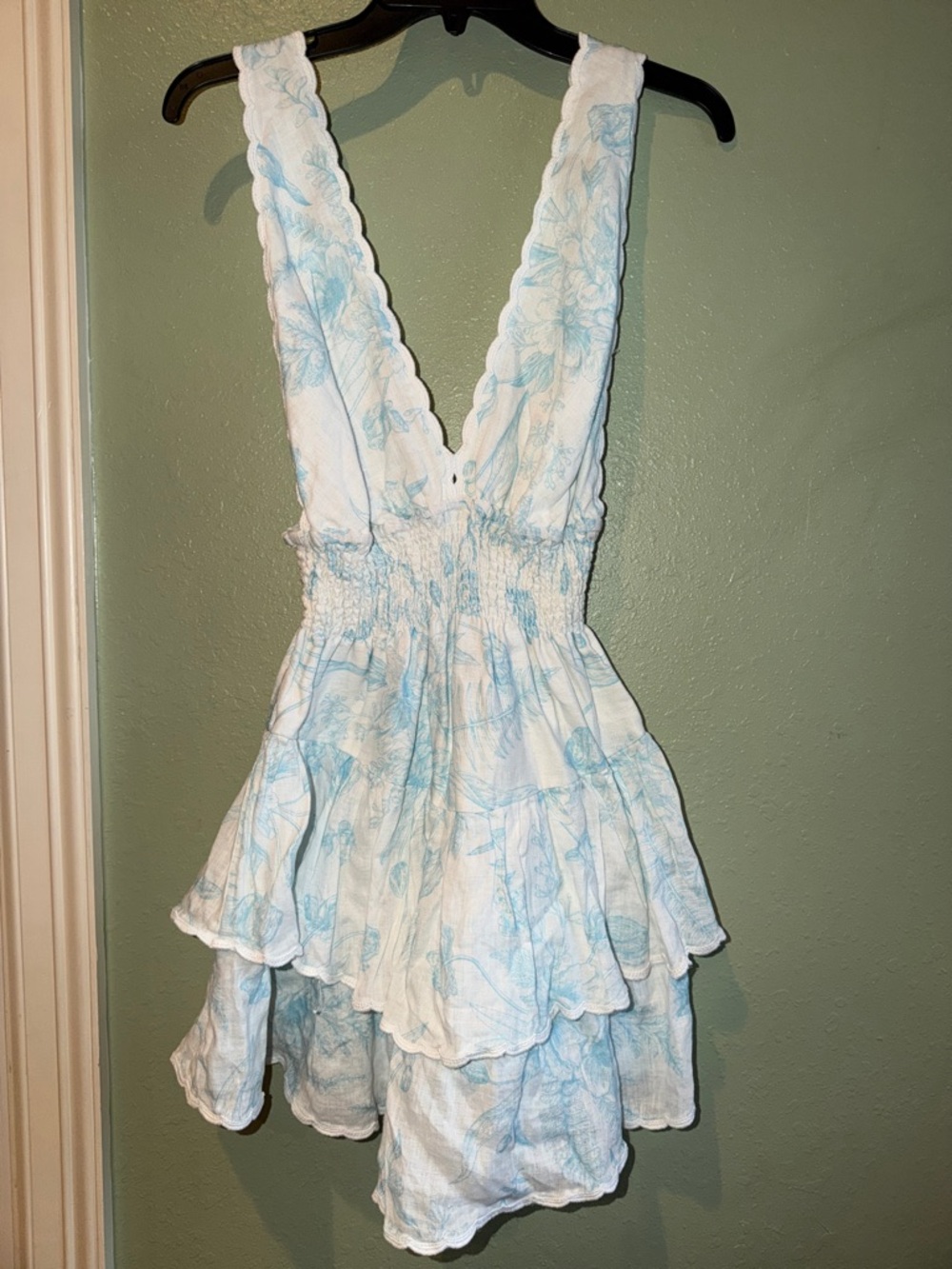 Made in Italy$398 Blue & White Floral Ruffled Tiered Sundress